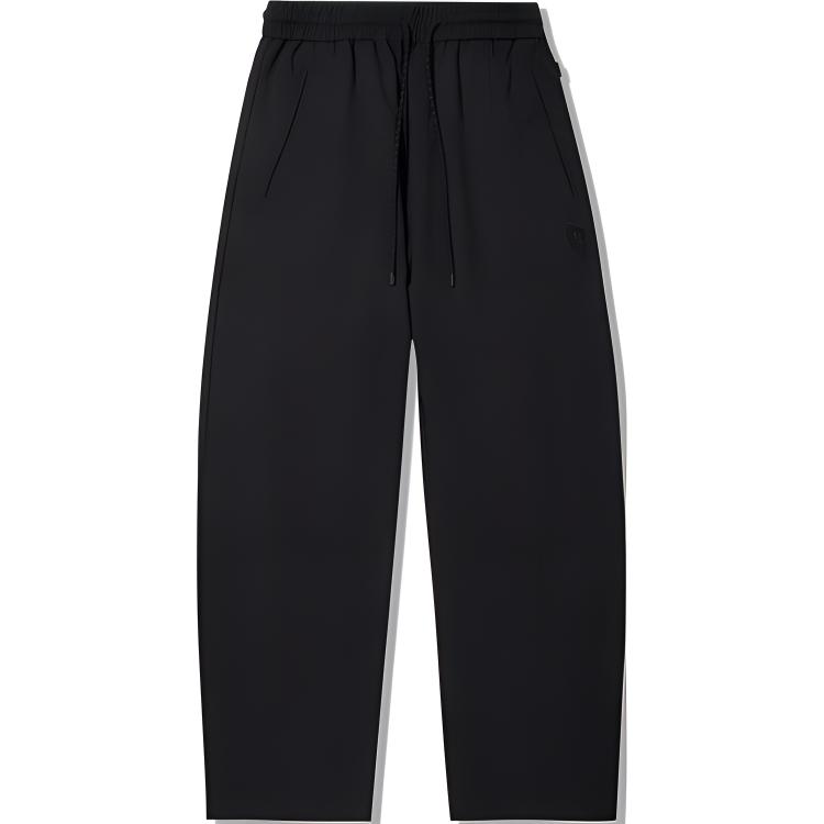 Li Ning Sports Simple Solid Color Lace-Up Straight Loose Casual Pants Men Bottoms Black AKXV183-2