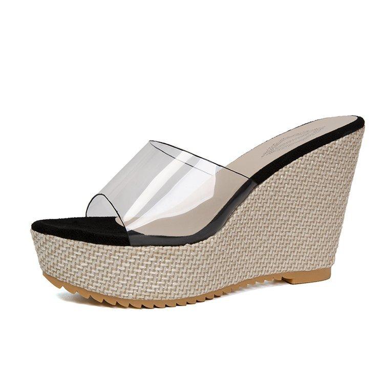 Wedge Slippers For Women Big Butterfly Decor Summer Sandals Comfort PVC Transparent Slides Women Platform Slippers High Heels