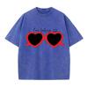 Women's Cotton Washed T-Shirts Taylor Red Heart Glasses Printing Short Sleeves Loose Distressed O-Neck Street Female Clothes