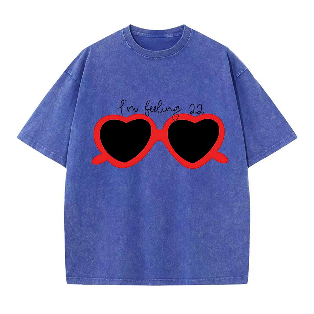 Women's Cotton Washed T-Shirts Taylor Red Heart Glasses Printing Short Sleeves Loose Distressed O-Neck Street Female Clothes
