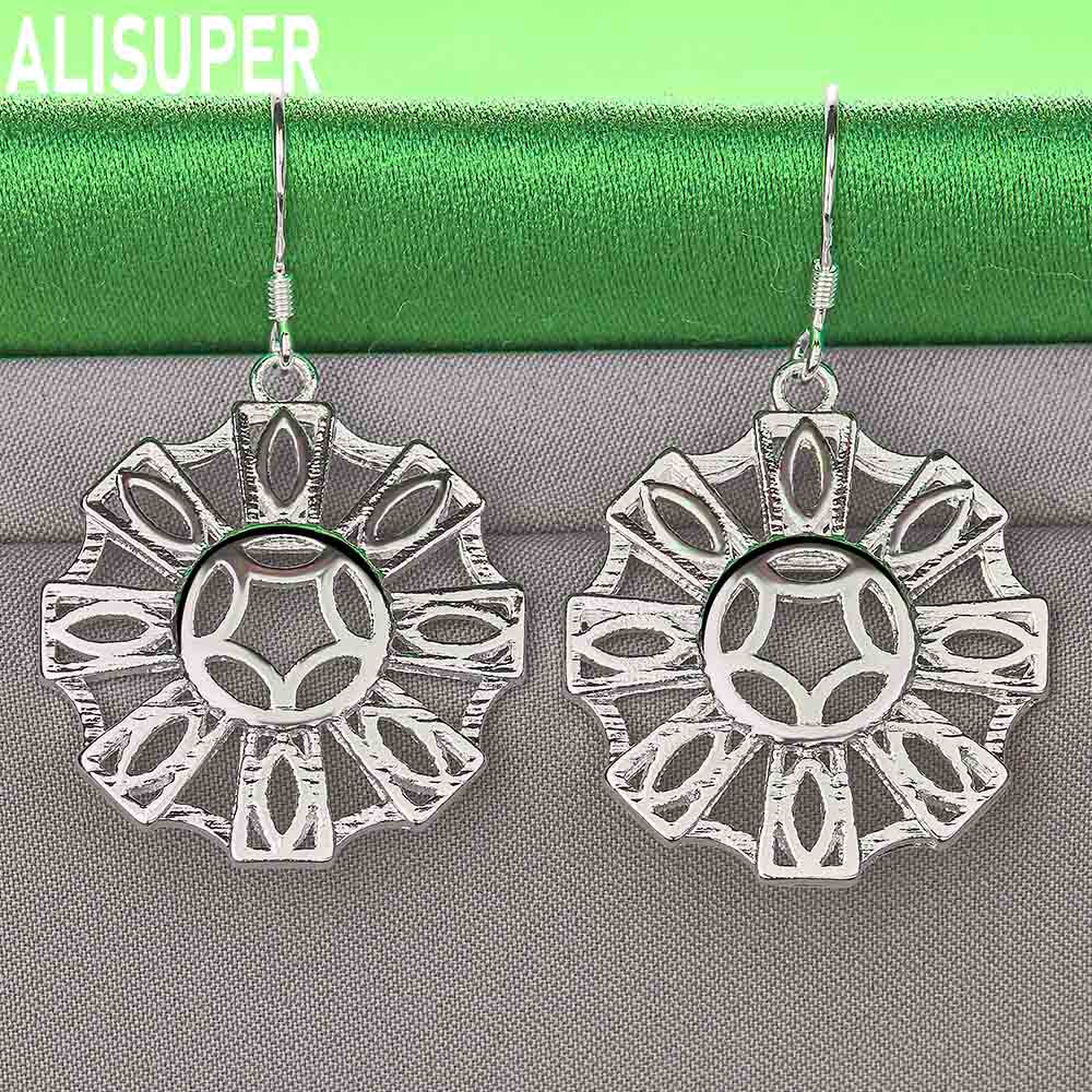 925 Sterling Silver Ethnic Style Hollowed-Out Sunflower Earrings - Stylish Evening Jewelry