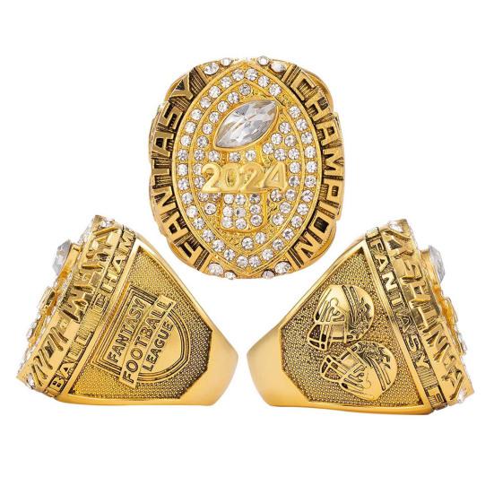 2024 Fantasy Football Championship Ring Championship Trophy Ring Award Medal with Wooden Box for Football League Champion