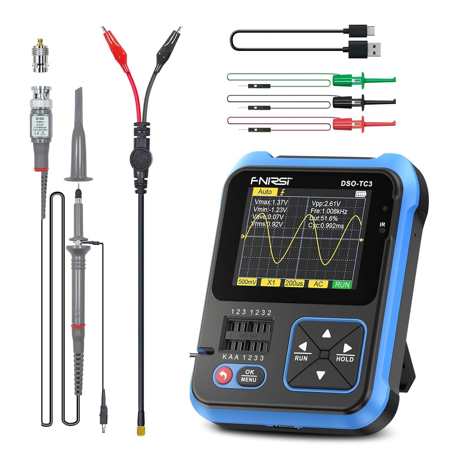 

ZHITING in 500kHz Bandwidth Portable Handheld Oscilloscope Digital Backlight Multimeter Tester Oscilloscope Signal Generator Transistor Tester