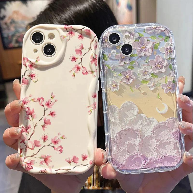 Case For Realme C53 C55 C67 C63 C65 C35 C33 C21Y C25Y C51 8 5G 10 13 11 12 Pro Plus GT 6 Note 60 Cover Flower Cream Wavy Edge