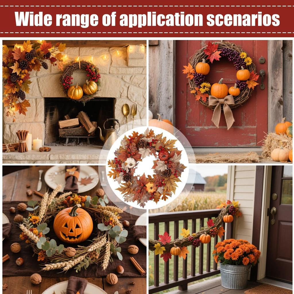 Thanksgiving Wreath  Fall Wreaths Pumpkin Berries Wreath Autumn Scene Decor Thanksgiving Harvest Festival Wreaths for Home