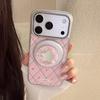 Korean Style Gold-Plated Peach Star Plaid Magnetic Phone Case for iPhone 16/17 Pro Max/15/14P