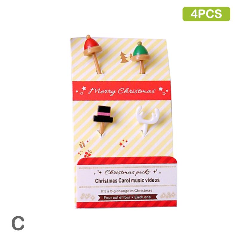 Merry Christmas Animal Fruit Fork Food Grade Plastic Mini Cartoon Kids Cake Fruit Toothpick Bento Lunch Bento Party Decoration