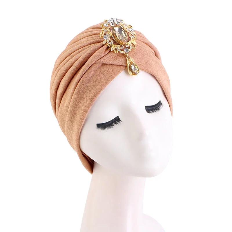Indian Women Chemo Cap Muslim Diamonds Hijab Pleated Turban Wrap Headscarf Beanies Hair Loss Bonnet Hat Femme Turbante Mujer New