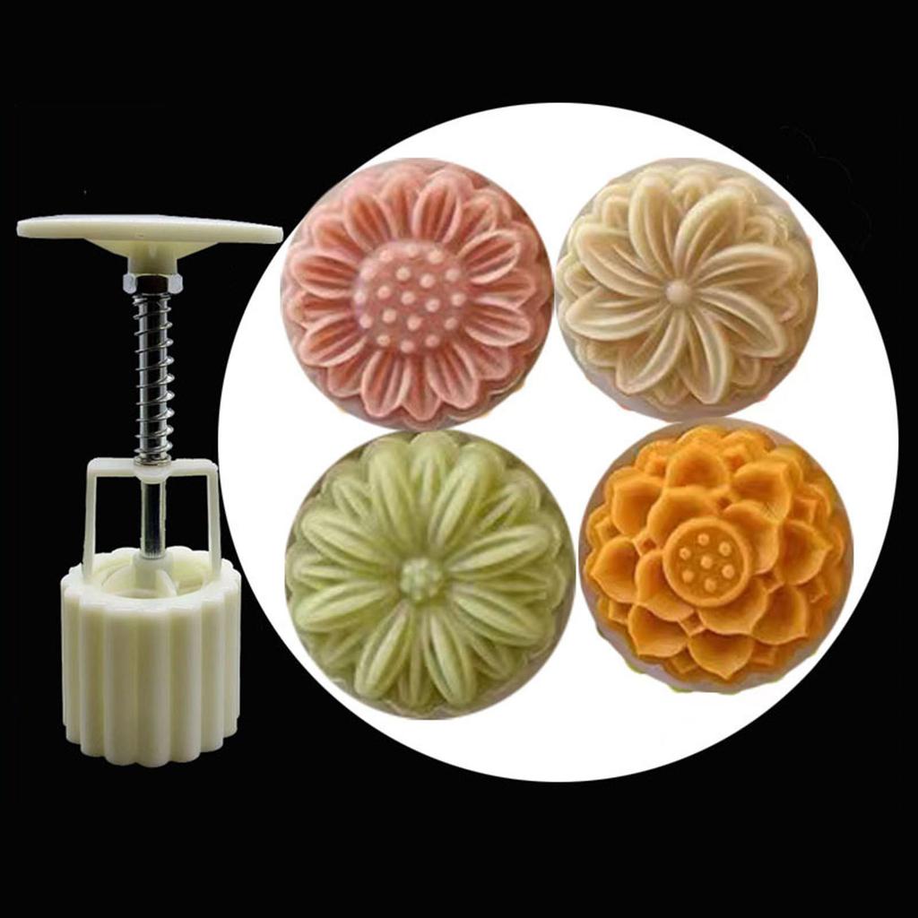 Blomstermønster Månekakeformer MidHøstfestival Mooncake Maker Cookiestempler Håndtrykk Månekakebakeverktøy