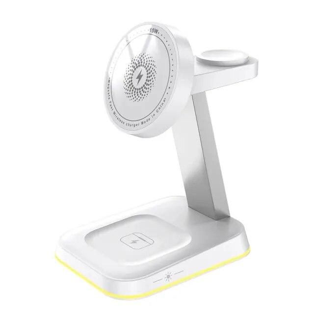 3 In 1 Wireless Charger Stand Pad LED Light 15W Fast Charging Station Dock for Macsafe iPhone 15 14 13 12 Pro Max IWatch 9 8 7 6
