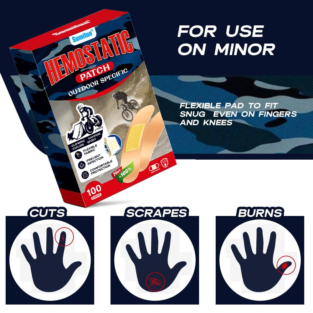 Sumifun 100 Stück Pflaster Hämostase Klebepflaster Wasserdicht Atmungsaktiv Hämostatische Aufkleber Überleben Notfall Wundpflaster Wasserdicht