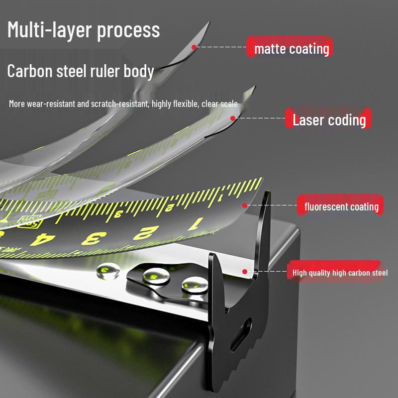 KT 5m Fluorescent Steel Tape Measure - Wear-Resistant, Self-Locking Ruler