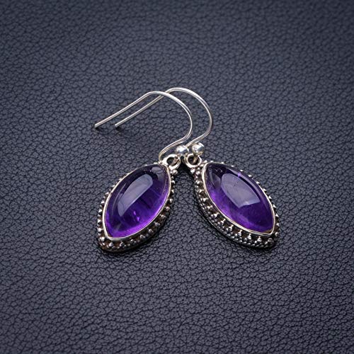 STARGEMS ® Přírodní Ametyst Ručně vyráběné Náušnice ze Sterlingového Stříbra 925 1,25" E1526
