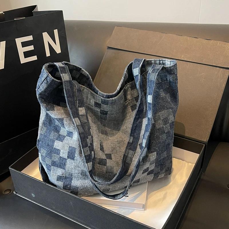 Denim Mosaic Casual Shoulder Bags Large Capacity Versatile Durable Portable Bags for Women Fashion New Style