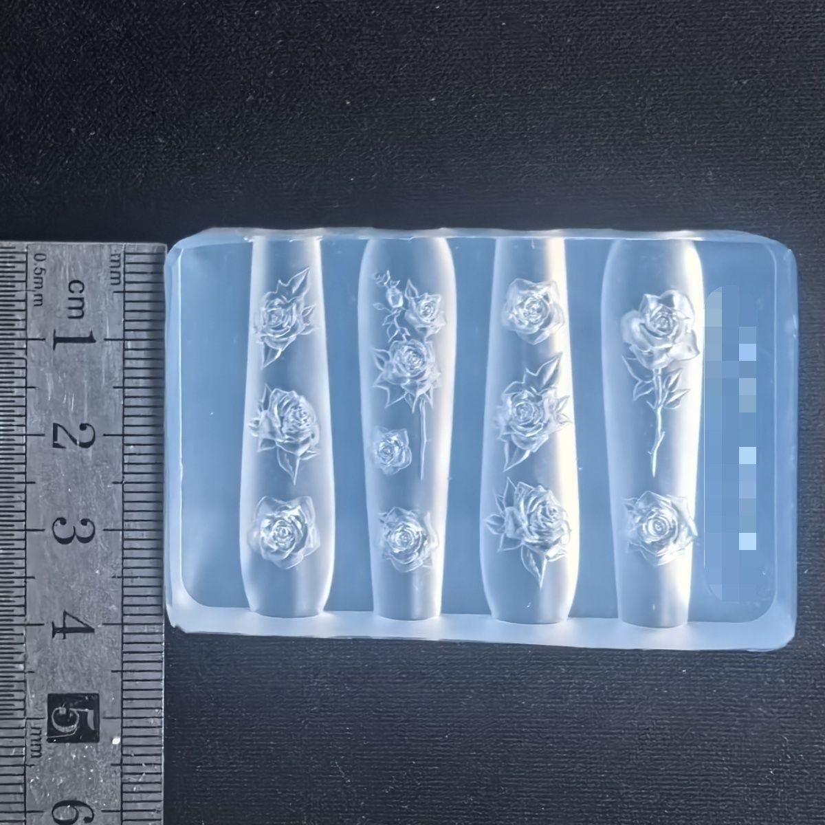 3D Bow Ribbon & Rose Flower Nail Art Silicone Mold with Leaves