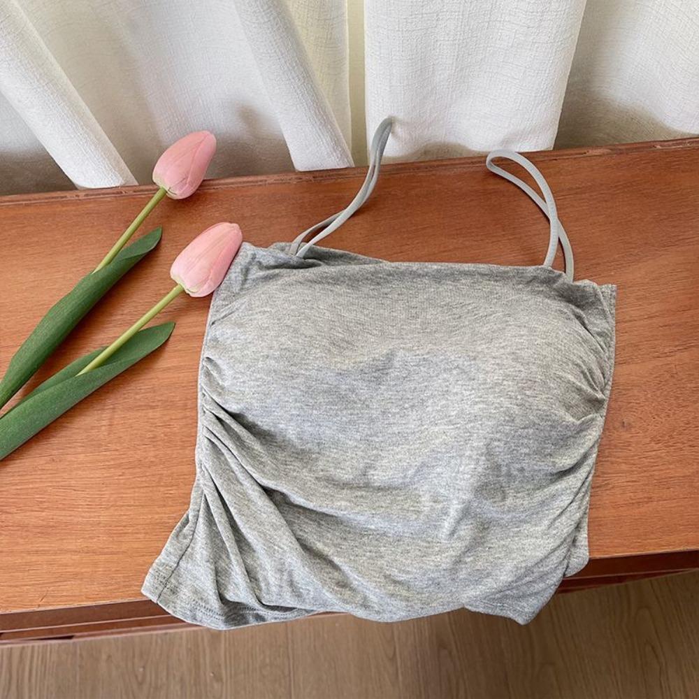 Crop Tops mit Brustpolster, einfarbig, Neckholder-Tanktop für Damen, Sommer-Camis, rückenfreies Camisole, modisches, lässiges Tube-Top, ärmelloses Cropped-Weste