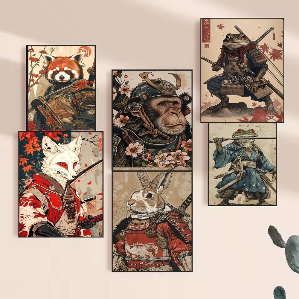 1 Stück Japanisches Panda Hase Fuchs Löwe Schildkröte Samurai Poster HD Poster Heim Zimmer Bar Café Dekor Kunst Wandmalerei Bild