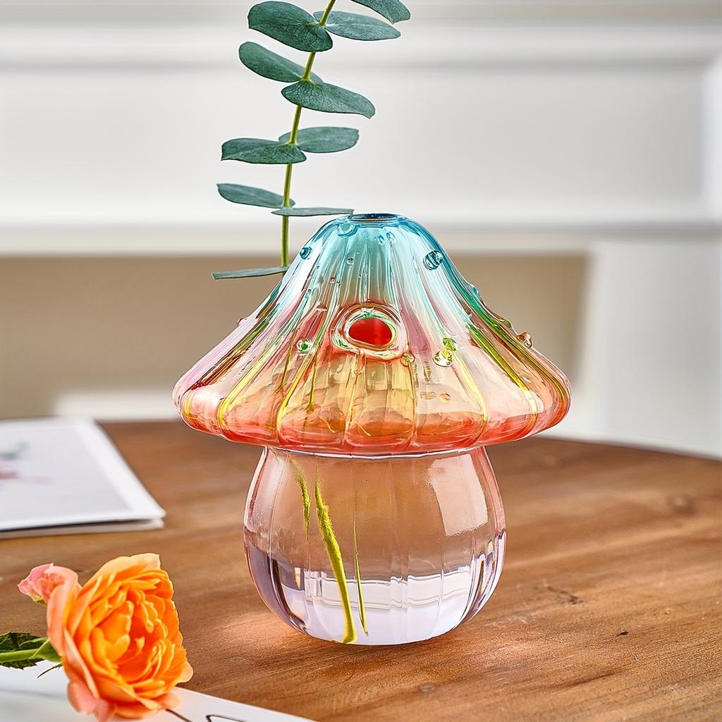 Boho Mushroom Vase - Hydroponic Cylinder Planter for Living & Dining Room, Vibrant Pastel Colors, Perfect for Coffee Shop & Home Decor, Plant Deco