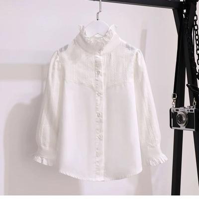 Weiße Blusen für Mädchen, langärmelig, Frühlings-Herbst-Bluse, Kinder-Schuluniformen, Studenten, einfarbige T-Shirts