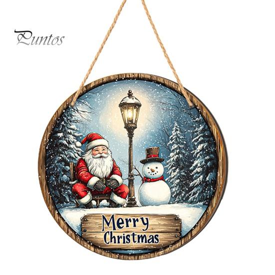 Christmas Gifts for Friends Santa Wooden Round Wall Decor, Vintage Hanging Ornaments, Handcrafted Pine Wood Holiday Signs Sign Door Window Wall,