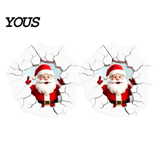 Indoor Outdoor Holiday Decor 3D Santa Claus Wall Sticker, Realistic Breaking Decal for Christmas Decoration, Festival Atmosphere Decoration Waterproof