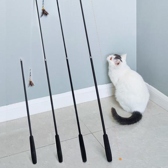 1.8m Cat Wand Toy High Toughness Extra Long Chasing Toy Retractable Cat with 2 Feather Bell Replacement for Indoor