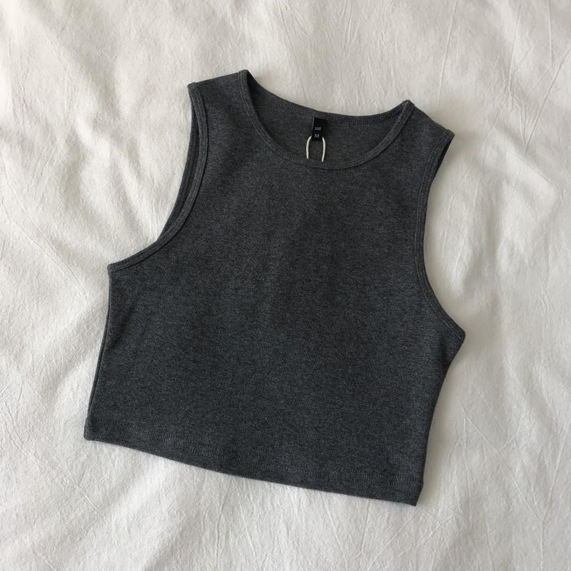 Retro AA Style Cotton High-Waist Slim Fit Sleeveless Crop Top for Women - Versatile Summer Wear