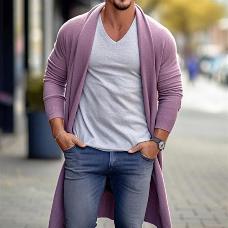 

Men s European and American Spring/Autumn Loose Knit Long Wool Coat M рожевий/фіолетовий