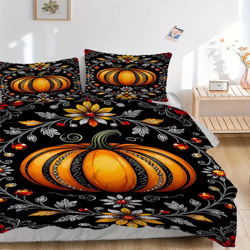 3pcs Decorative Pumpkin Duvet Cover Set -Includes 1 Duvet Cover and 2 Pillowcases, No Quilt Core, All-Season Home Decor  yy251111135