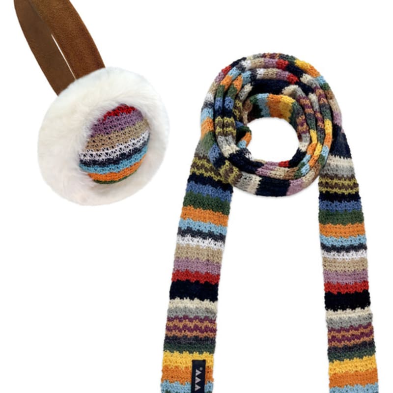 VVV [SET] Striped Fur Earmuffs & Muffler