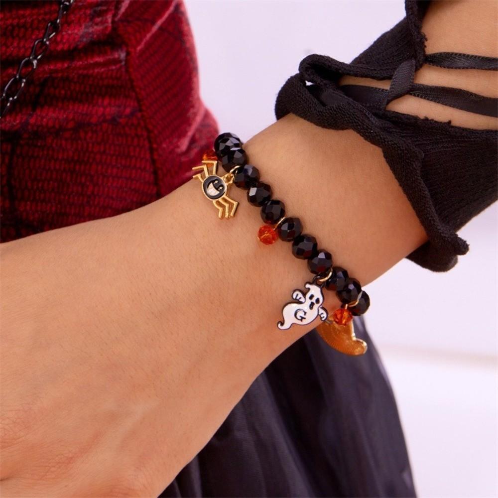 Zinc Zinc Zinc Alloy Pumpkin Pendant Bracelets Resin Crystal Beaded Bracelet Halloween Hand Chain  Gifts