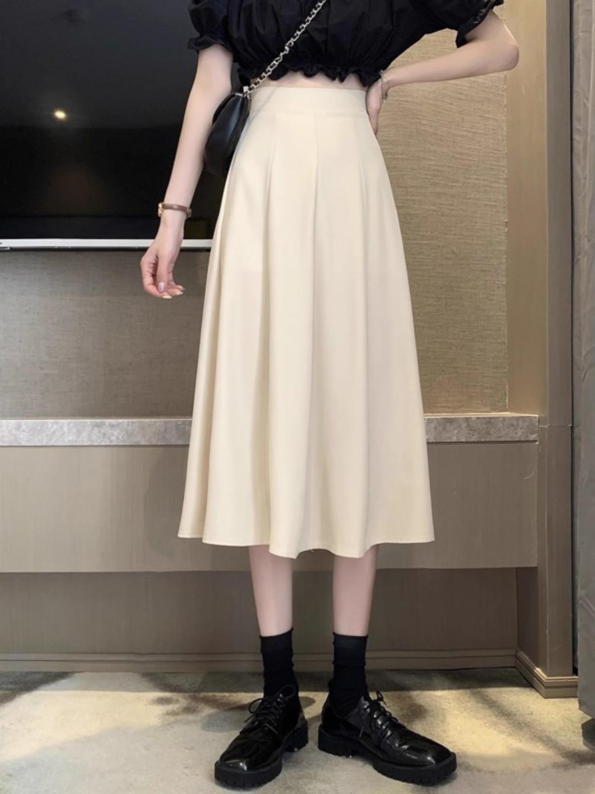 

2024 Plus Size High Waist Black A-Line Midi Skirt for Pear Shaped Women XL абрикосовый