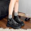 Стильные Одиночные Ботинки Осень Новые Круглый Носок Сборный Перед Шнуровка Платформа Противоскользящая Износостойкая Короткая Обувь