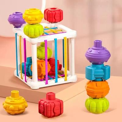 Latest 1-2 Year Old Boy Girl Baby Tactile Bin Shape Sorter Vivid Cube Sorting Game Shape Blocks Montessori Educational Toy Sets Game