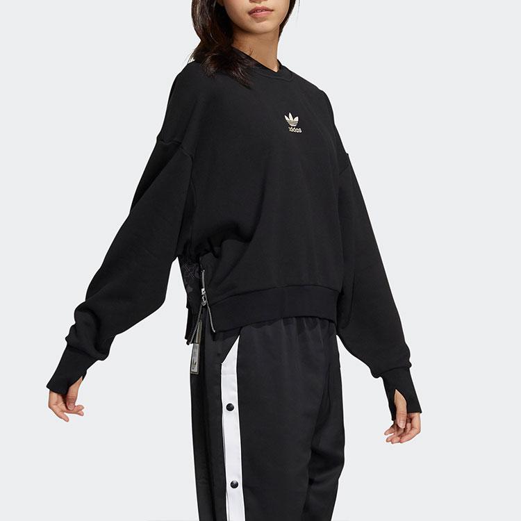 Adidas Originals Zipper Decorative Spliced Printed Long Sleeve Sports Pullover Cropped Sweatshirt Women sweatshirt Black HD0342
