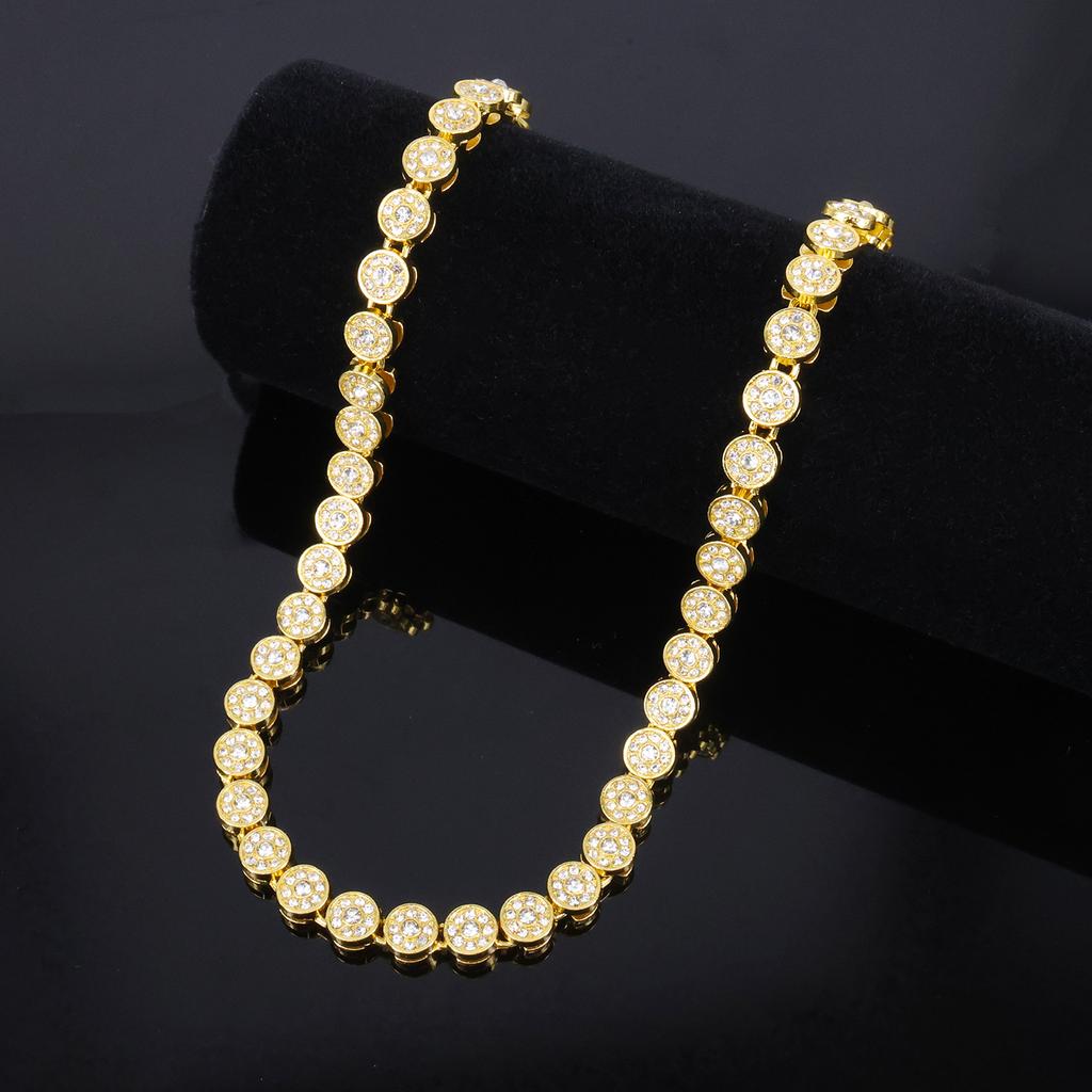 ZAKOL 45CM New Shiny Round Rhinestone Hip Hop Tennis Chain Bracelet Necklace Set for Women Men Jewelry Gift