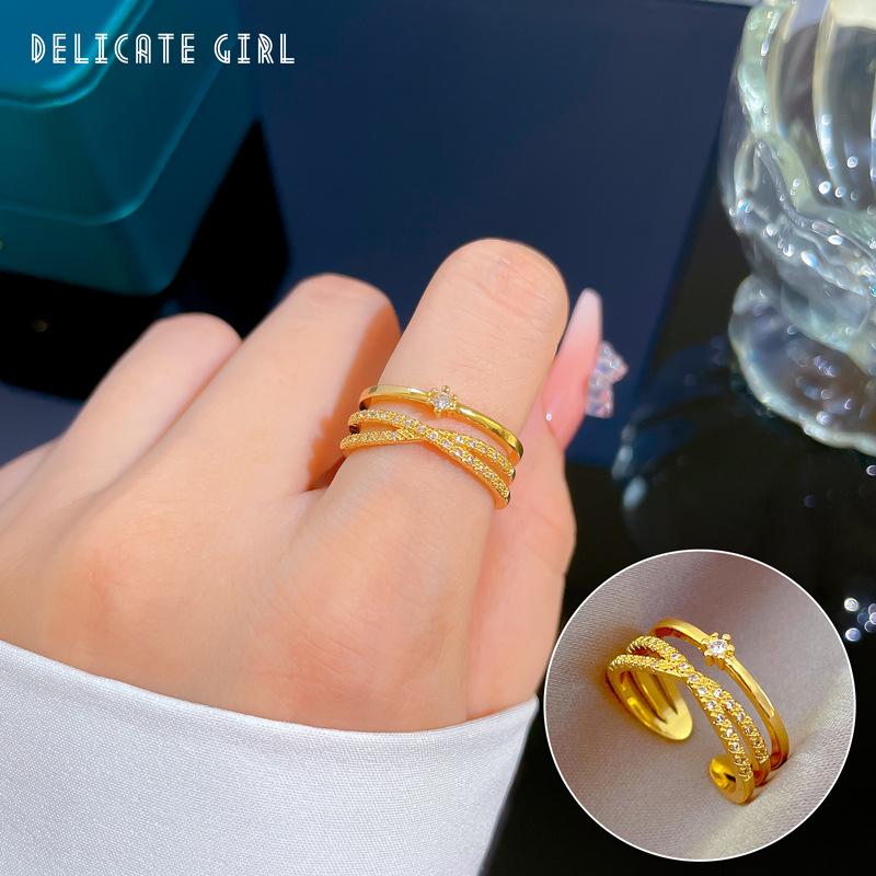 [Real Gold Electroplating] Temperament Advanced Sense Zircon Super Flash Ring Women'S Opening Can Be Adjusted And Simple