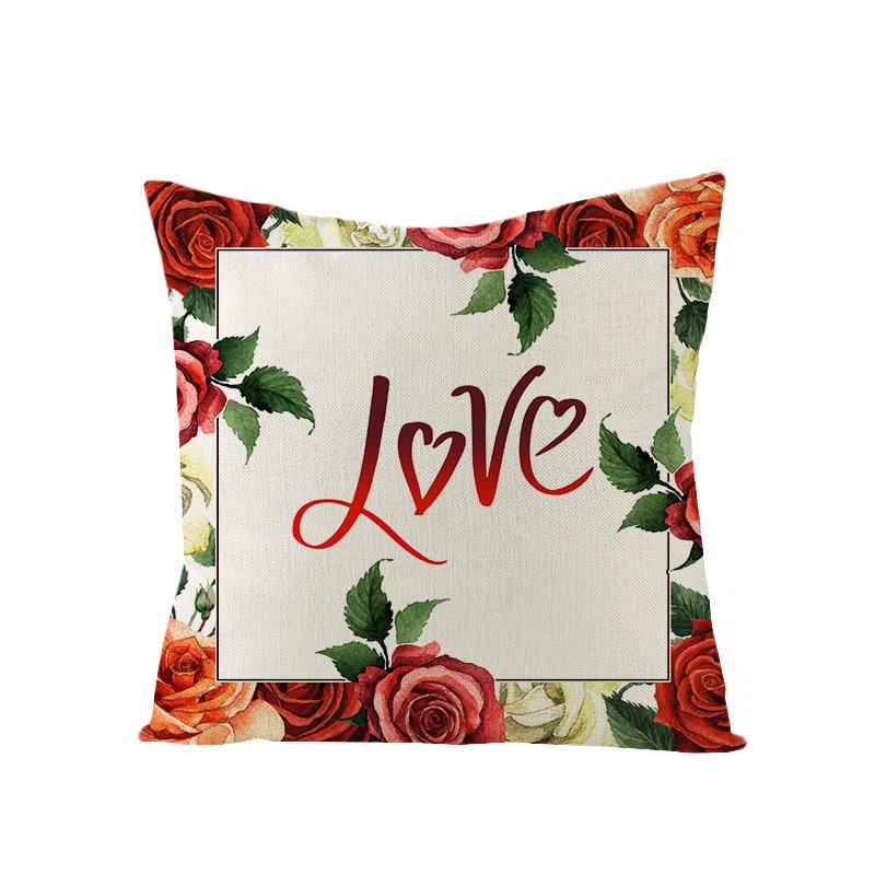 Valentine's Day Pillowcase Floral Series Square Polyester Pillowcase Home Cushion Cover