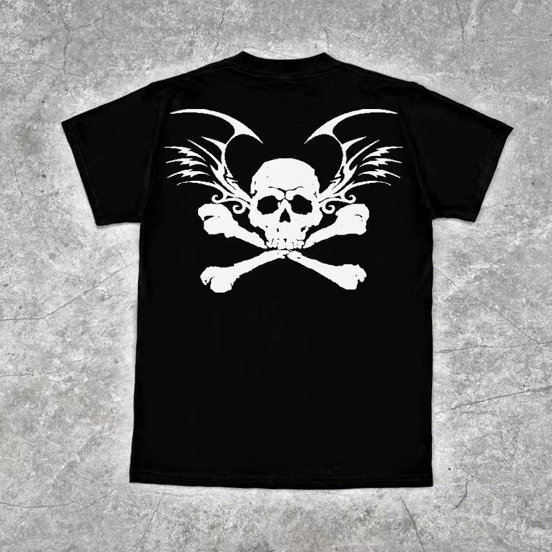 

European and American Style 2025 Wing Skull Print Pattern 90s Retro KawaiiEmo Girl Baby Harajuku Y2K Street Punk Goth Kpop 4XL