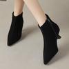 2025 Classic Cow Suede Ankle Boots Women Pointy Toe Med Thin Heels Office Lady Autumn Winter Dress Boots Female Retro