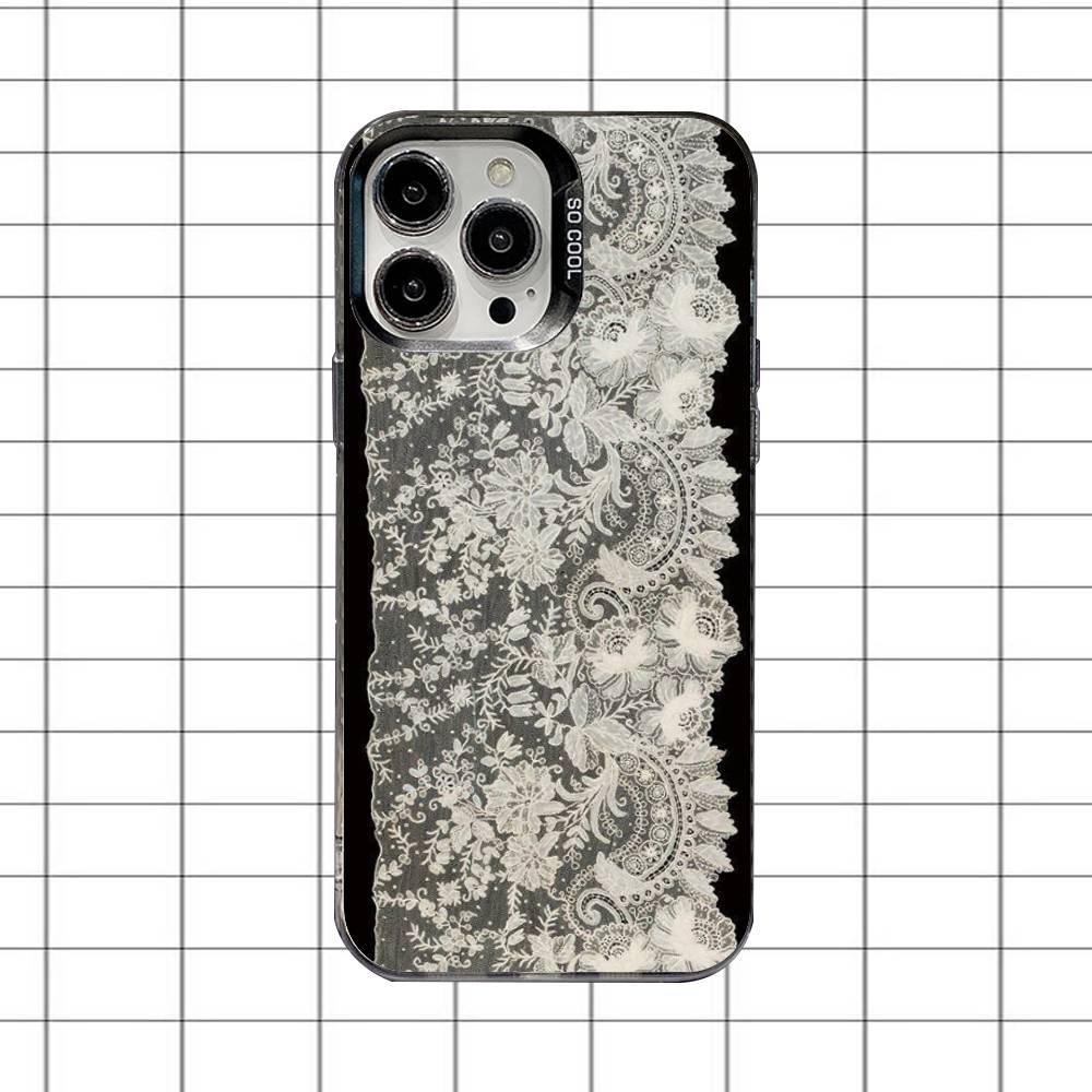 Koronkowy Styl Fajnej Dziewczyny Etui na Telefon Dla iPhone 16,15,14,13,12,11,8,7,Pro,Max,Plus,Mini,XS,SE Odporne na Upadki Czarne Matowe Twarde