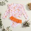 Jenter Solbeskyttende Badedraktsett Todelt Rash Guard Langermet Badebukse Tankini med Bikinibunn Blomstertrykk Barn Strandklær