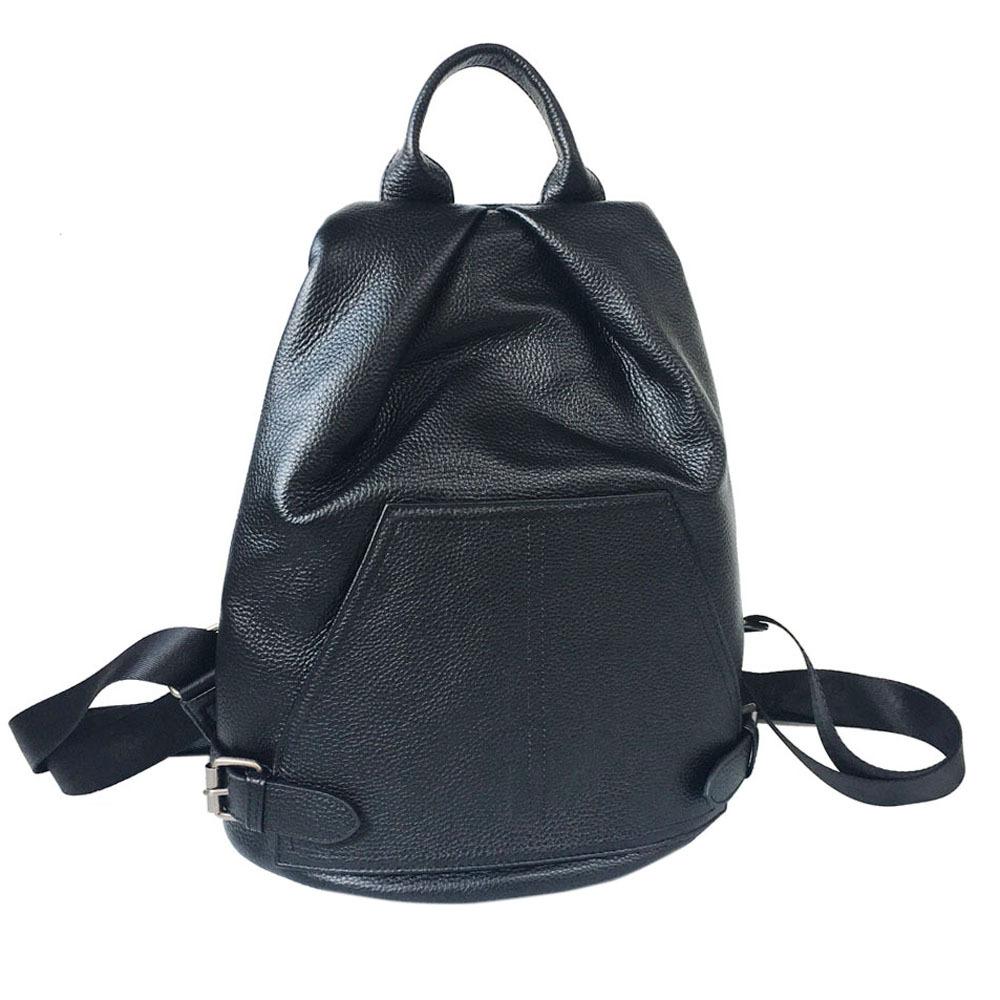 Women'S Leather Backpack, Black Cowhide Backpack, Back Zipper Anti-Theft Design, Casual Outdoor Travel Bag
