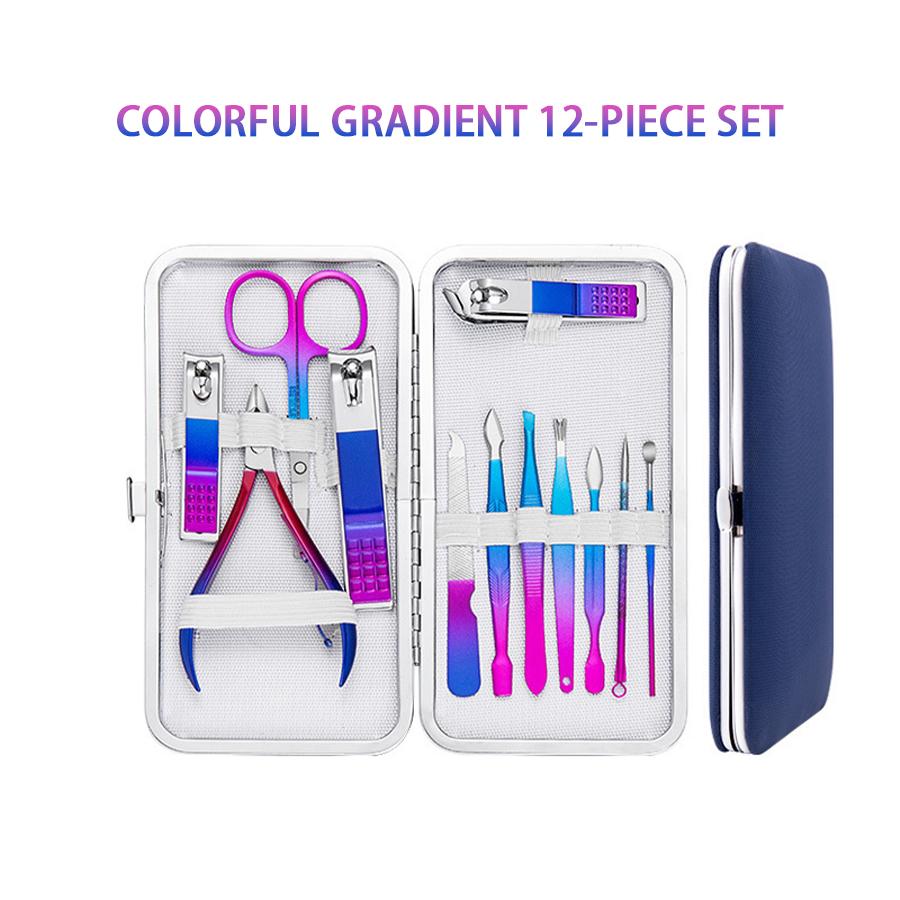 Colorful Stainless Steel 7-15 Piece Beauty Nail and Eyebrow Repair Set Manicure Set Nail Clippers