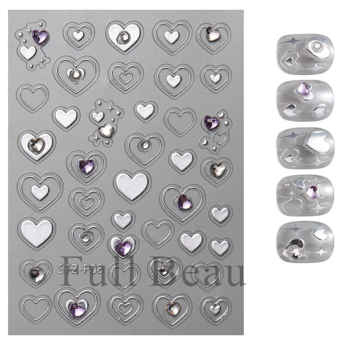 

Металлические золотые серебряные наклейки для ногтей сердечки звезды нейл-арт наклейки слайдеры маникюрный декор