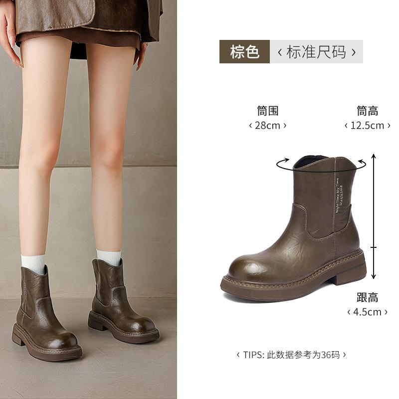 Augustine Martin boots women's 2025 new autumn British style short boots thick-soled casual black commuter single boots