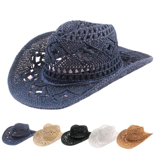 Sombrero de Vaquero Clásico Vintage Hueco Unisex Borde Rizado Ala Ancha Sombrero de Sol para Hombre Sombrero de Pesca