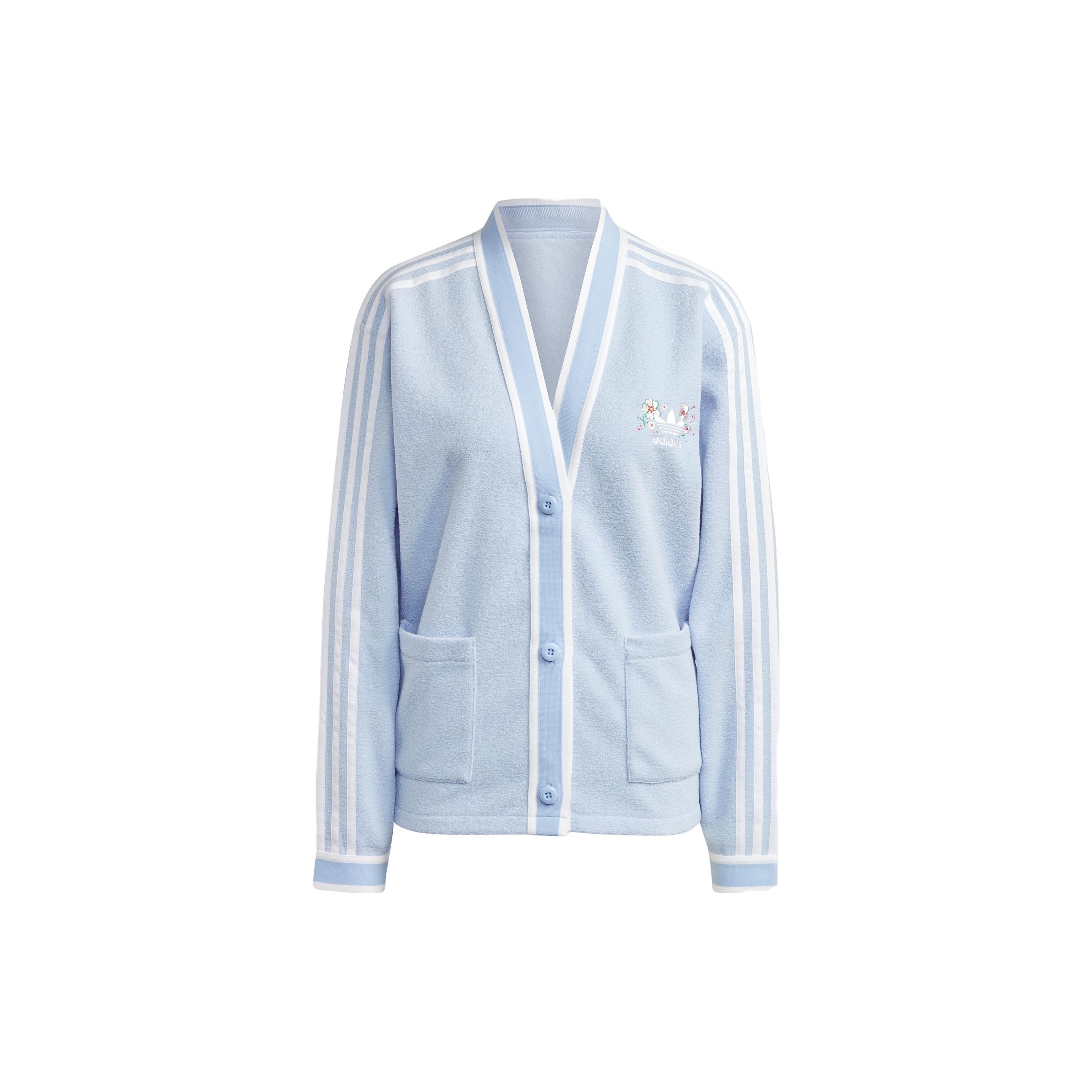 Adidas Originals Windbreaker Cardigan Button Front Relaxed Fit Knit Jacket Women Blue Multi IP3760 XS