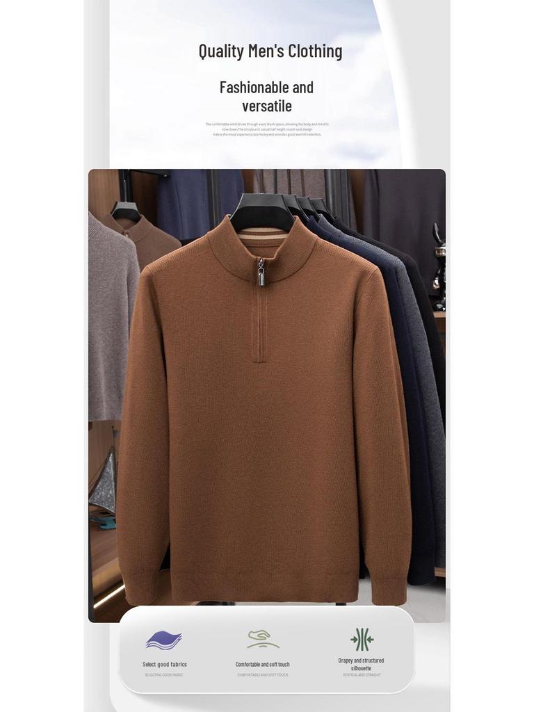 Puyuan 100% Wool Men's Half-Zip Sweater - Thick, Warm, Lightweight, and Luxurious Long-Sleeve Design
