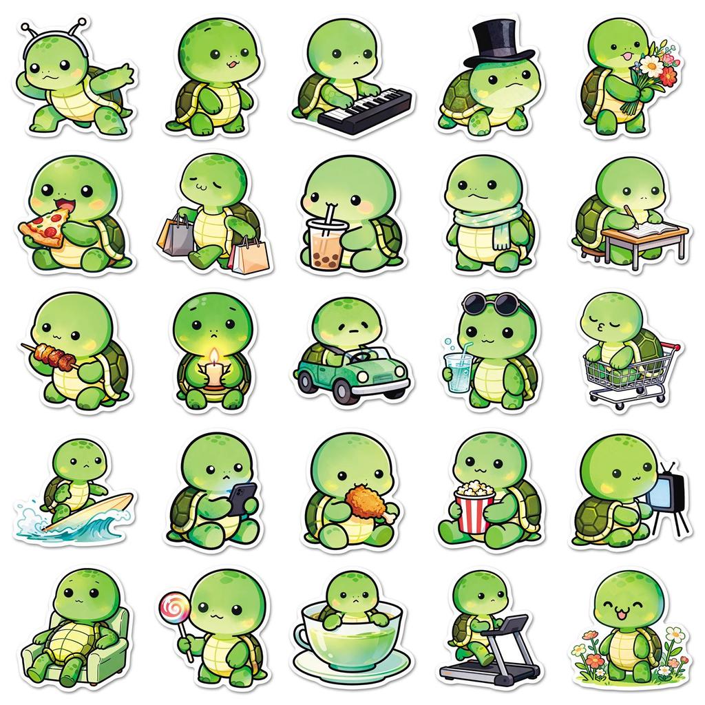 50 Cartoon Googly-Eyed Turtle Stickers - Cute Animal Designs for Helmets, Refrigerators, Phones